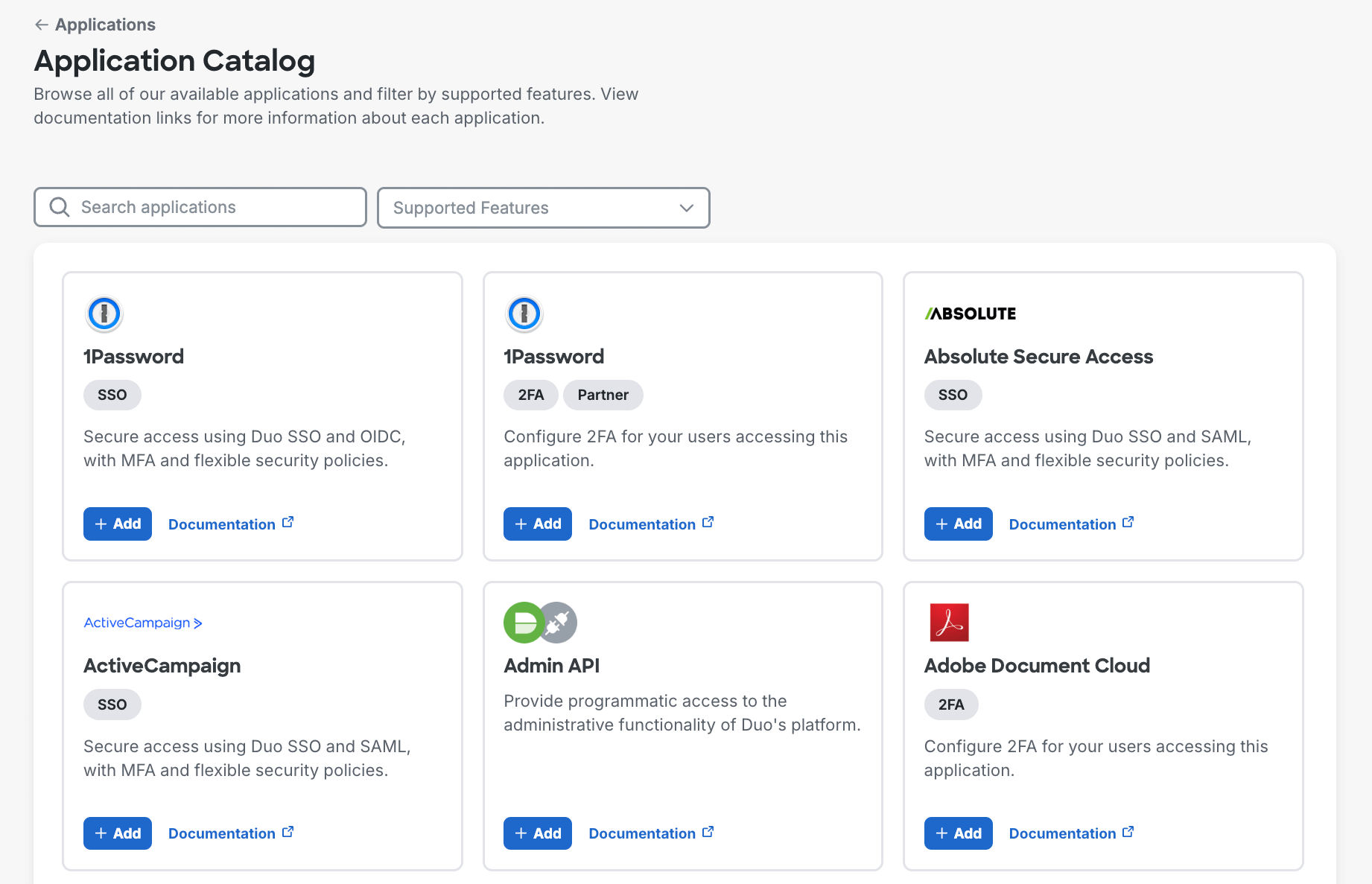 Duo Application Catalog
