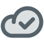 Cloud icon featuring a prominent check mark, symbolizing approval or successful completion of a task.
