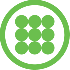 A green circle adorned with white dots, creating a visually appealing and simple design.