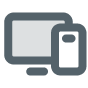 A computer monitor displaying a phone placed on its surface, illustrating a modern workspace setup.