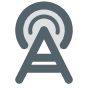 Icon of a radio tower set against a solid black background, symbolizing communication and broadcasting technology.