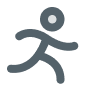Icon of a running man depicted on a solid black background, symbolizing speed and athleticism.