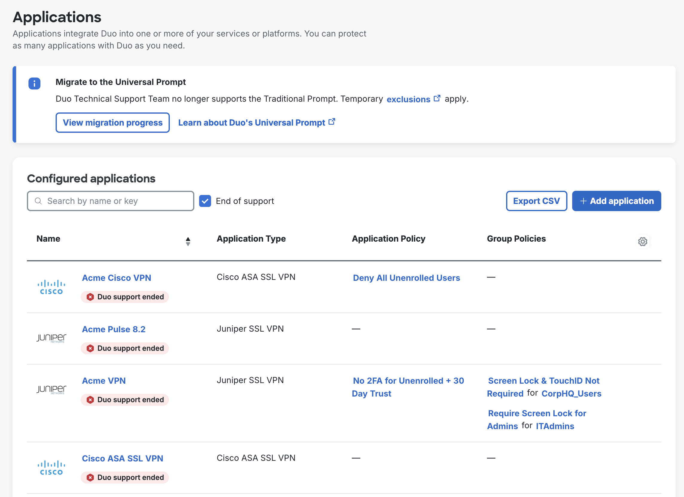 End-of-Support Applications List