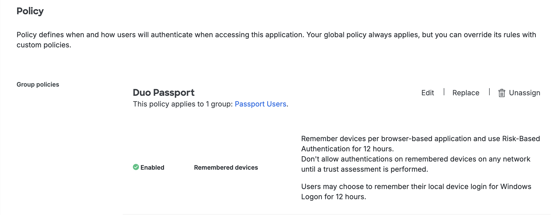Duo Passport Group Policy Applied to Pilot Group