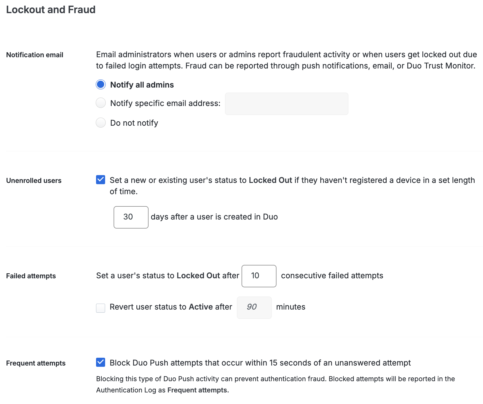 MFA Lockout and Fraud Dettings
